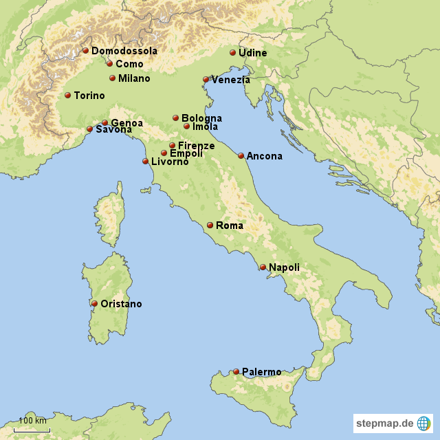 landkarte von italien mit städten