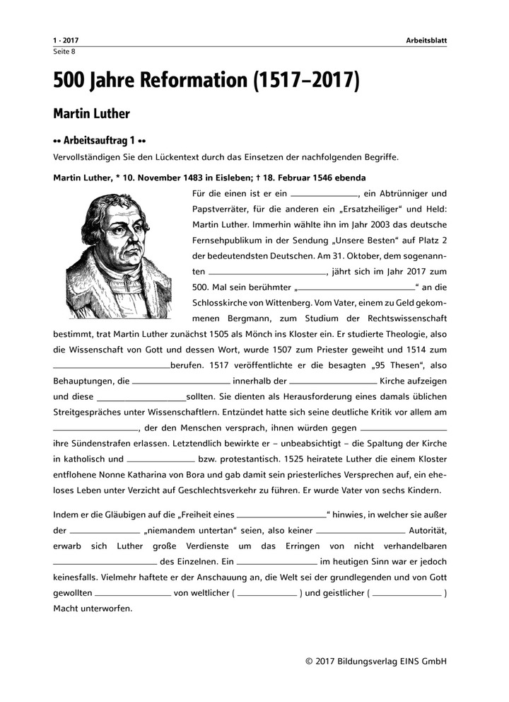 martin luther steckbrief arbeitsblatt