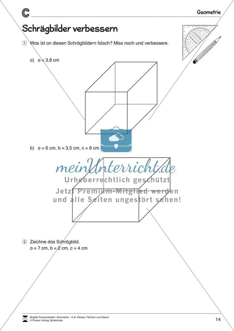 schrägbilder zeichnen arbeitsblätter