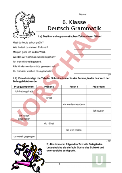 jahrgangsstufentest deutsch gymnasium 6. klasse