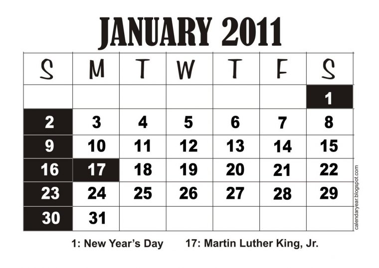 kalender 2011 januar