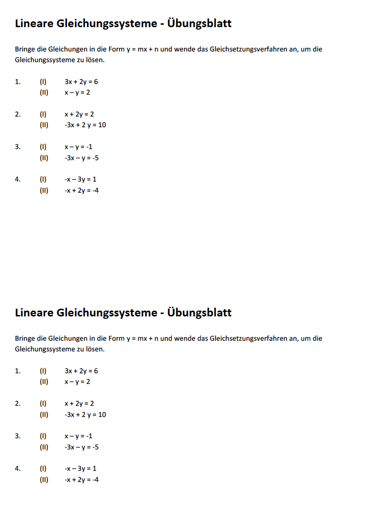 lineare gleichungen übungen mit lösungen