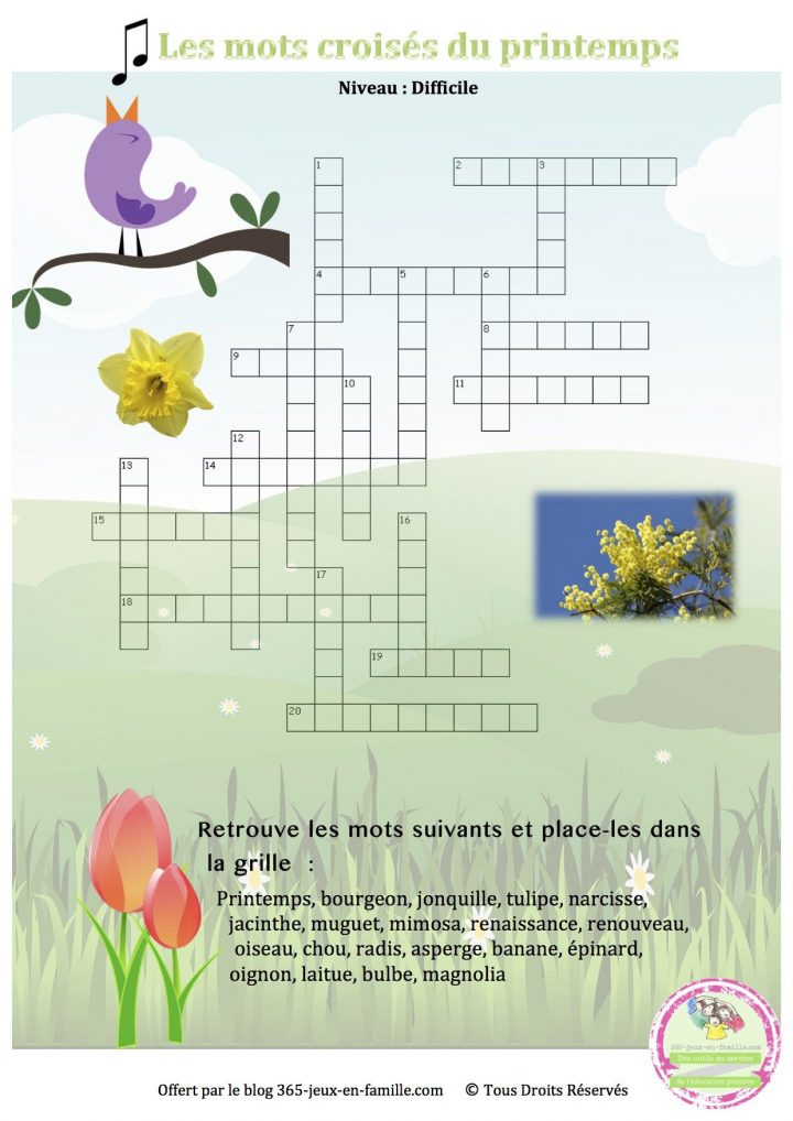 12 Jeux Gratuits À Imprimer Pour Le Printemps | Crossword tout Jeux Gratuit De Mots