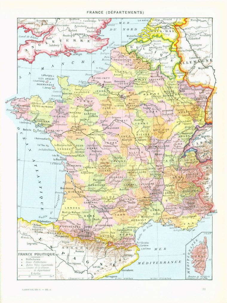 1933 Carte France Historique Départements Planche Originale dedans Carte De France Avec Départements Et Préfectures