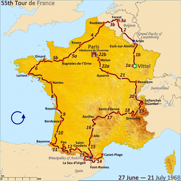 1968 Tour De France – Wikipedia serapportantà Carte De Fra