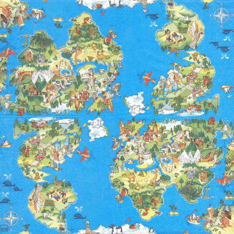 2 Serviettes Papier Carte Du Monde Pour Enfant dedans Carte Du Monde Enfant