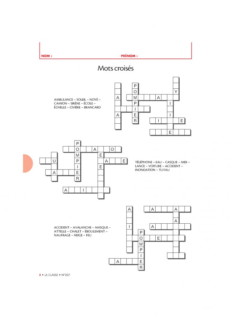 3 Petites Grilles De Mots Croisés Sur Le Thème Des Pompiers avec Mots Croisés Gratuits À Imprimer Cycle 3