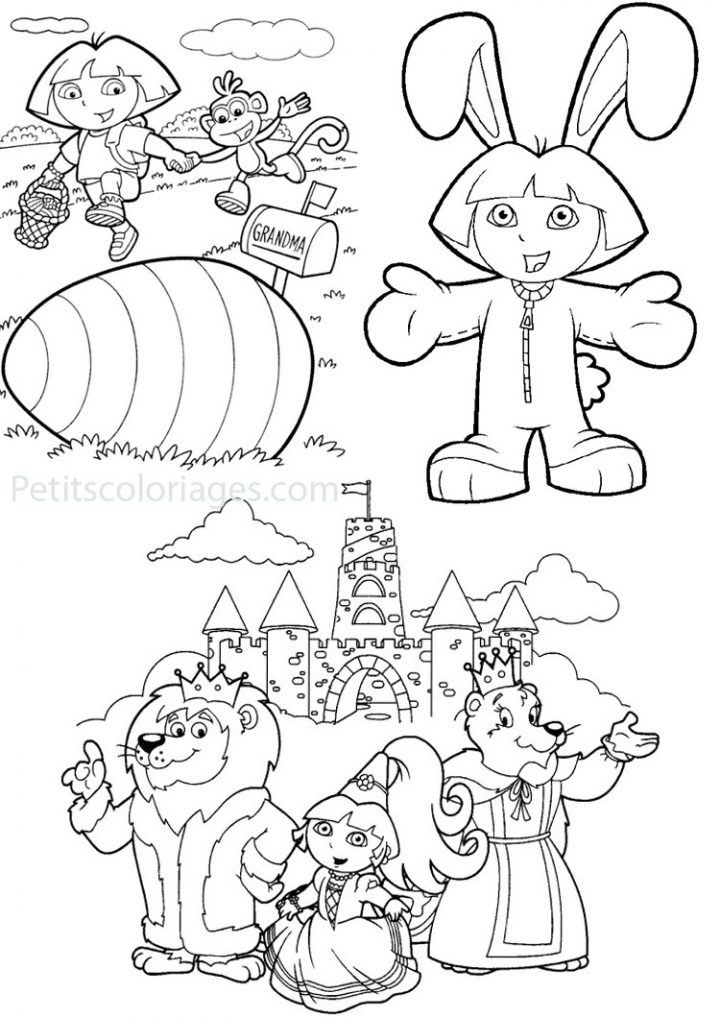 4 Coloriages Dora Oeuf Paques, Lapin, Princesse Sur intérieur Coloriage Dora Princesse