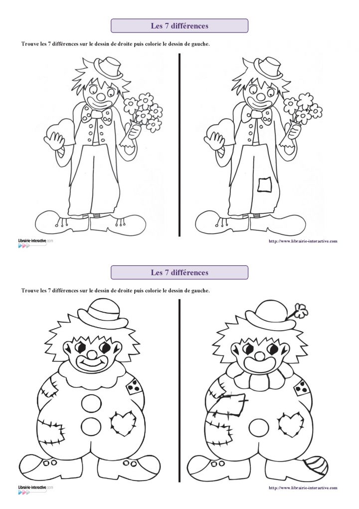 6 Fiches Avec Des Personnages De Carnaval (Clown, Arlequin dedans Chercher Les Differences