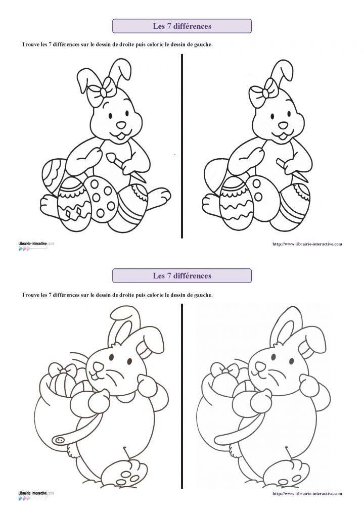 7 Fiches Sur Le Th Me De P Ques (Lapin, Poule, Oeufs pour Chercher Les Differences