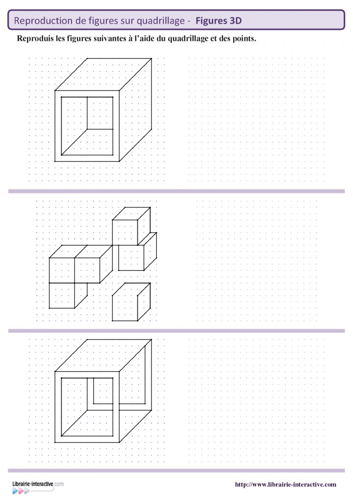 8 Fiches Avec Chacune 3 Figures En 3 Dimensions À Reproduire destiné Reproduction De Figures Sur Quadrillage