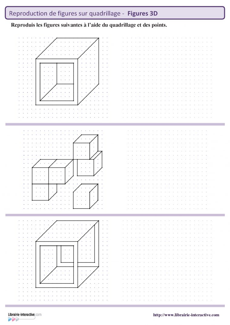 8 Fiches Avec Chacune 3 Figures En 3 Dimensions À Reproduire destiné Reproduction De Figures Sur Quadrillage Ce1