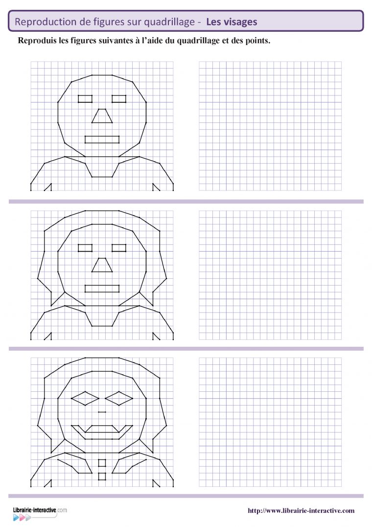 8 Fiches Avec Chacune 3 Visages À Reproduire Sur Quadrillage destiné Dessin Symétrique A Imprimer