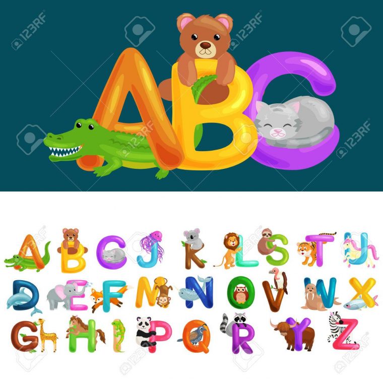 Abc Lettres D'animaux Pour Les Enfants De L'école Ou La Maternelle Alphabet  Éducation Isolé. Lettres Abc Pour Les Enfants Abécédaire Apprentissage. Le avec Apprendre Les Animaux Pour Bebe