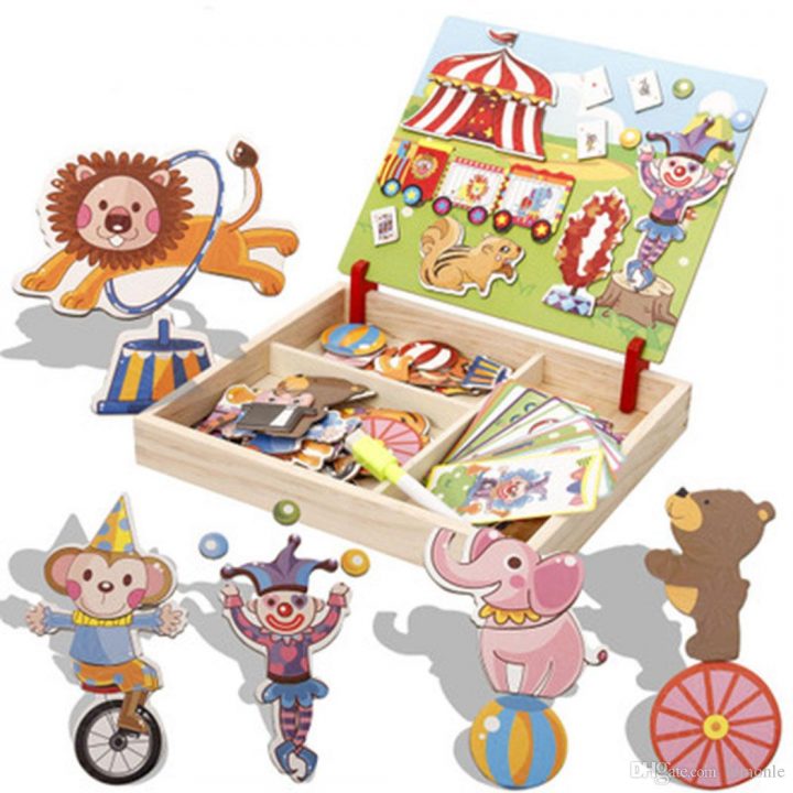 Acheter 5 Jeux Enfants En Bois Puzzles Bâtiments De Cirque Multifonctionnel  Magnétique Enfants Puzzle Planche À Dessin Jouets Éducatifs De $74.38 Du pour Jeux Enfant Dessin