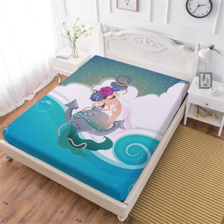 Acheter Dessin Animé Sirène Drap De Lit Ancre Fleur Imprimer Drap Housse  Vague De Océan Peint Literie Couvre Matelas Textile À La Maison D35 De  $23.65 concernant Dessin De Vague A Imprimer