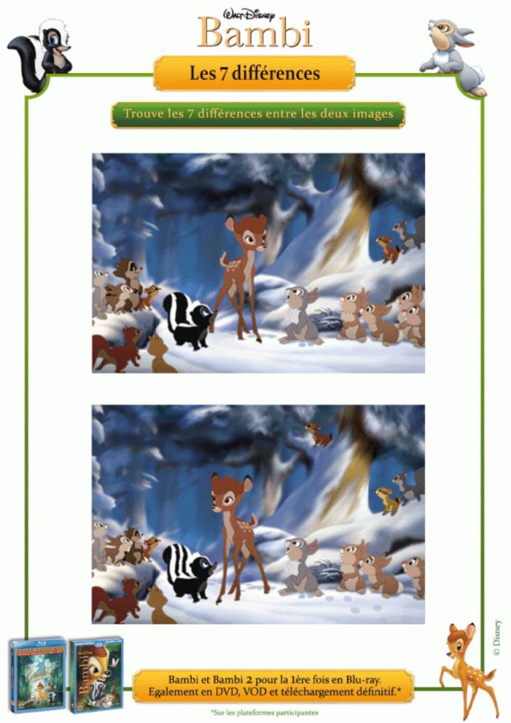 Activité Chercher Différences Bambi Et Ses Amis dedans Chercher Les Differences