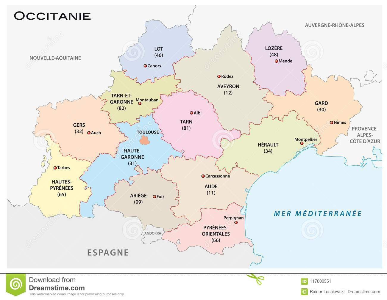 Administrative And Political Vector Map Of The Occitanie pour Liste Region De France