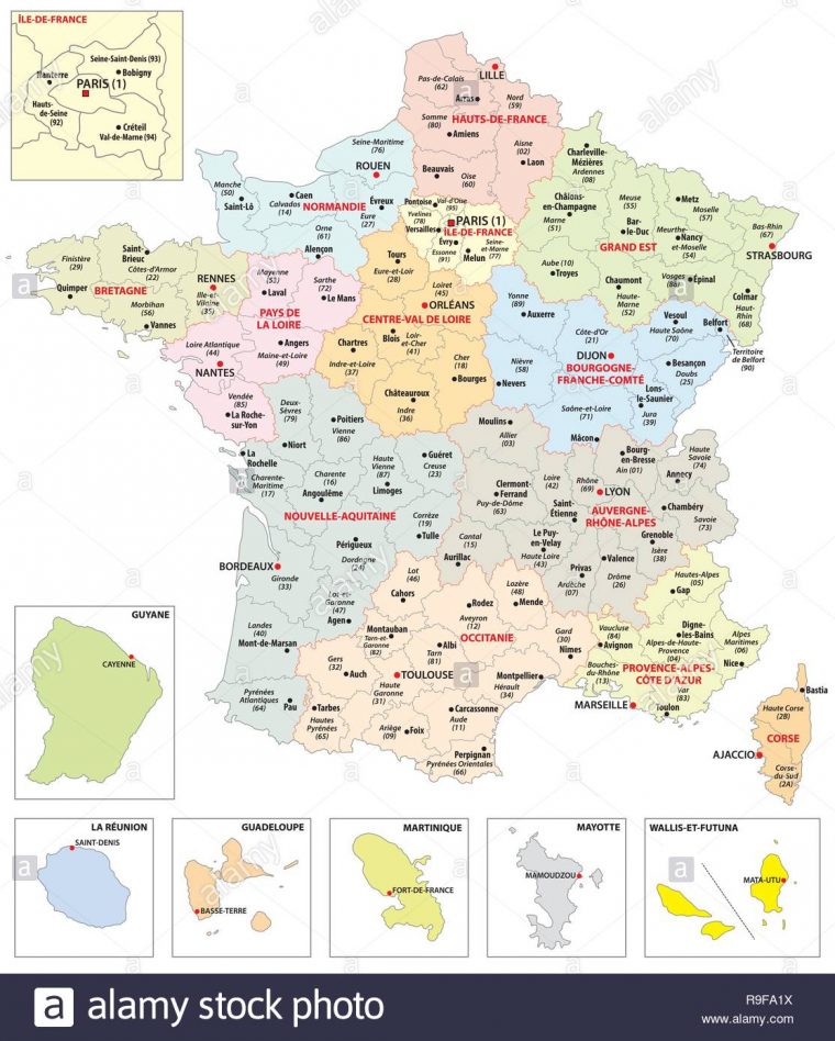 Administrative Map Of The 13 Regions Of France And Overseas encequiconcerne 13 Régions Françaises