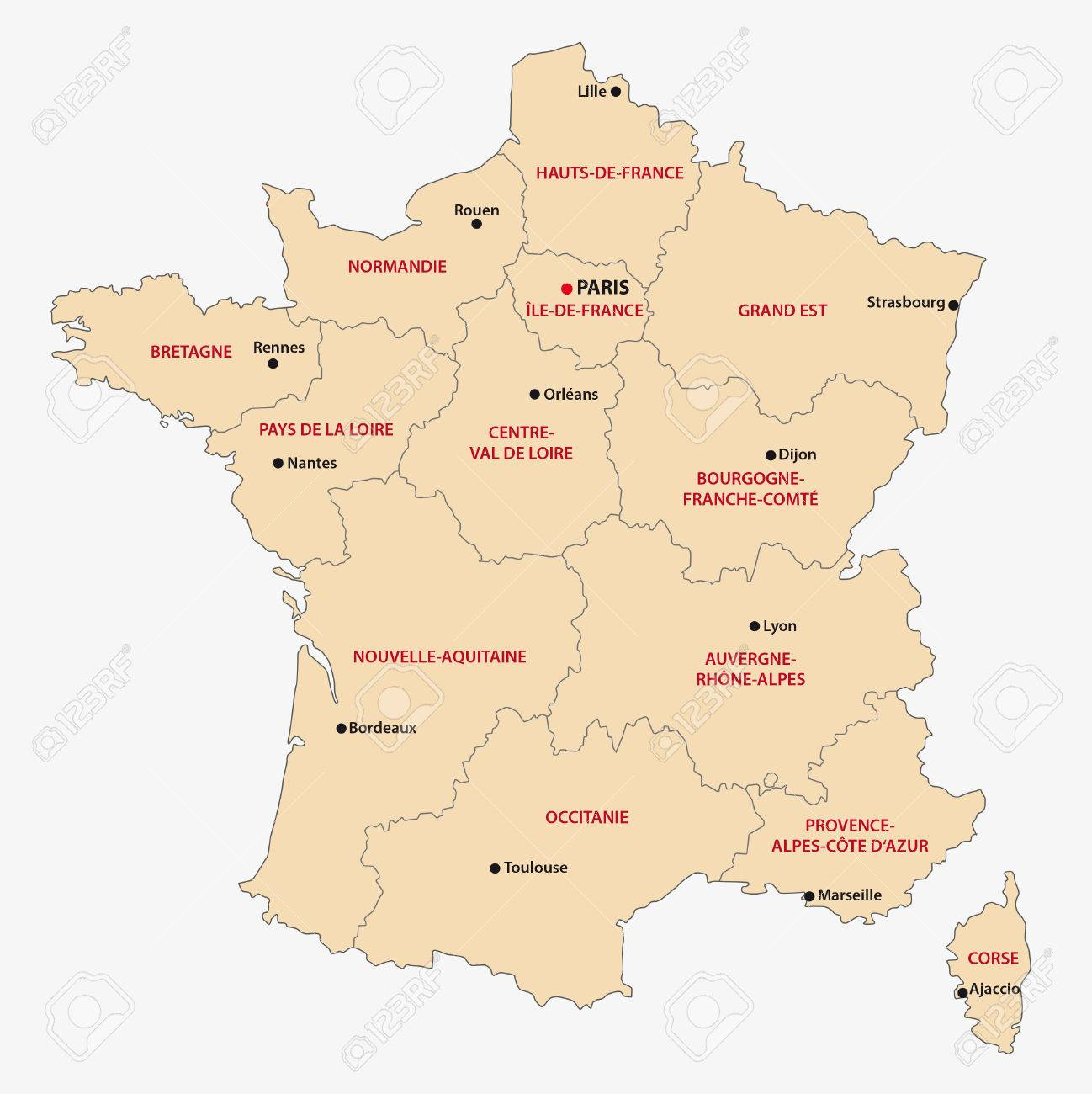 Administrative Map Of The 13 Regions Of France Since 2016 serapportantà Carte Des 13 Régions