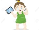 Adorable Petite Fille Caucasienne Avec Des Gadgets. Enfant Utilisant Une  Tablette Et Un Téléphone. Illustration Vectorielle Personnage De Dessin à Tablette Enfant Fille