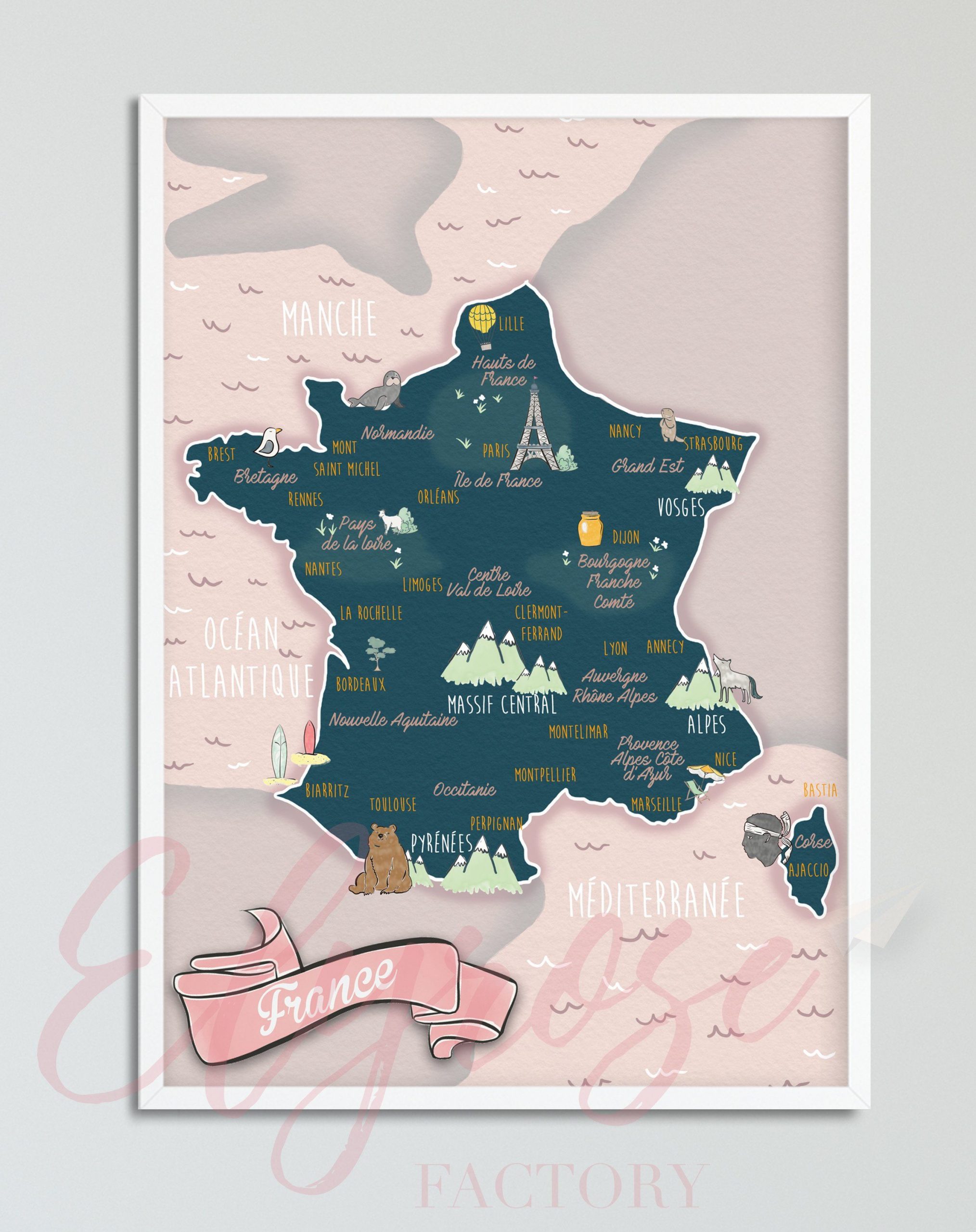Affiche Carte De La France Rose | Carte De France, France Et encequiconcerne Carte De France Ludique