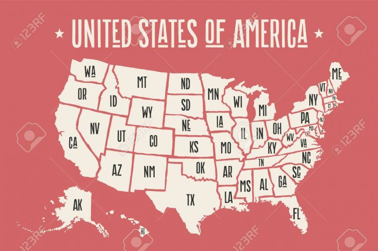 Affiche La Carte Des États-Unis D'amérique Avec Des Noms D'état. Imprimer  La Carte Des Etats-Unis Pour T-Shirt, Une Affiche Ou Géographique  Conception serapportantà Carte Des Etats Unis À Imprimer