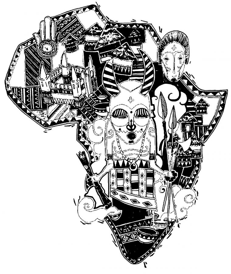 Afrique Carte Symboles – Coloriage Du Continent Africain encequiconcerne Dessin Africain A Colorier