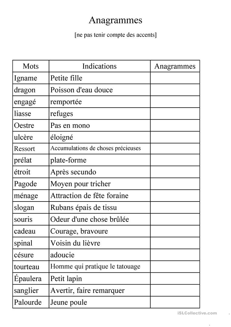 Anagrammes 2 - Français Fle Fiches Pedagogiques destiné Anagrammes À Imprimer 