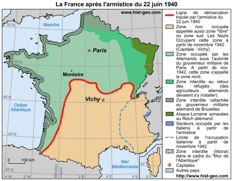 Analyse De La Carte De France Après L'armistice Du 22 Juin 1940 concernant Carte De France Grande Ville