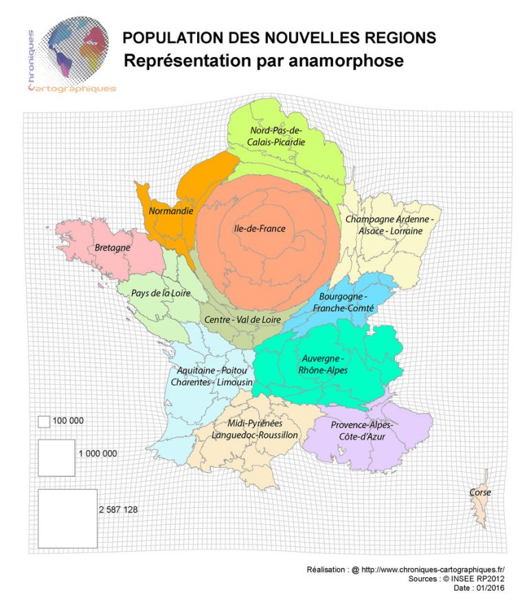 Anamorphose De La Population Des Nouvelles Régions pour Carte Des Régions De France 2016