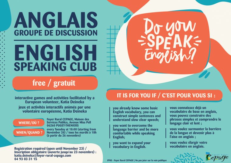 Annonce : Groupe De Discussion En Anglais | Foyer Rural Cépage pour Jeux Gratuit Anglais