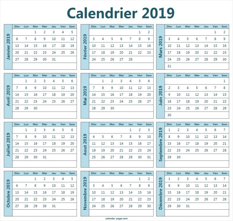 Annuel Calendrier 2019 | Calendrier Annually 2019 À Imprimer serapportantà Calendrier Annuel 2018 À Imprimer