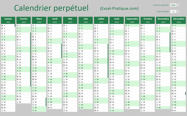 Applications Excel "calendriers" à Calendrier Perpétuel À Imprimer