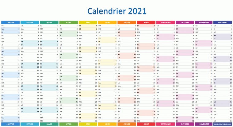 Applications Excel "calendriers" à Planning Annuel 2018