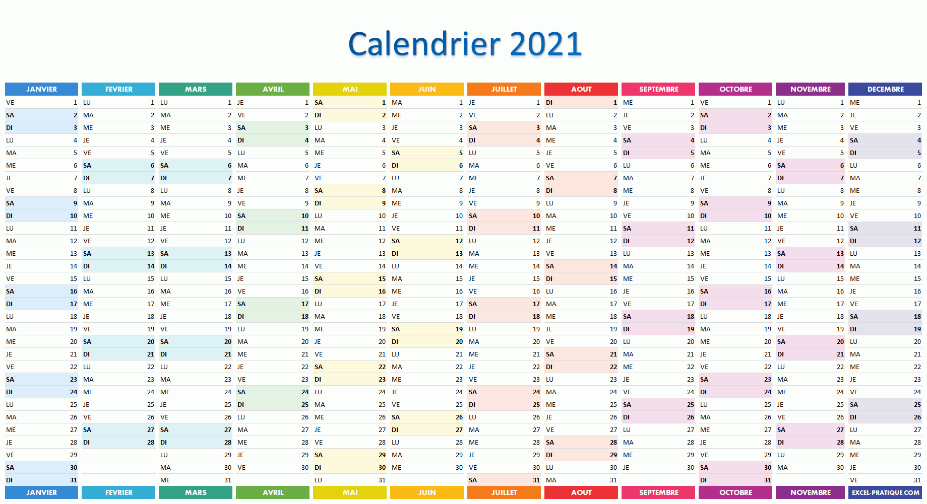 Applications Excel &amp;quot;calendriers&amp;quot; à Planning Annuel 2018 