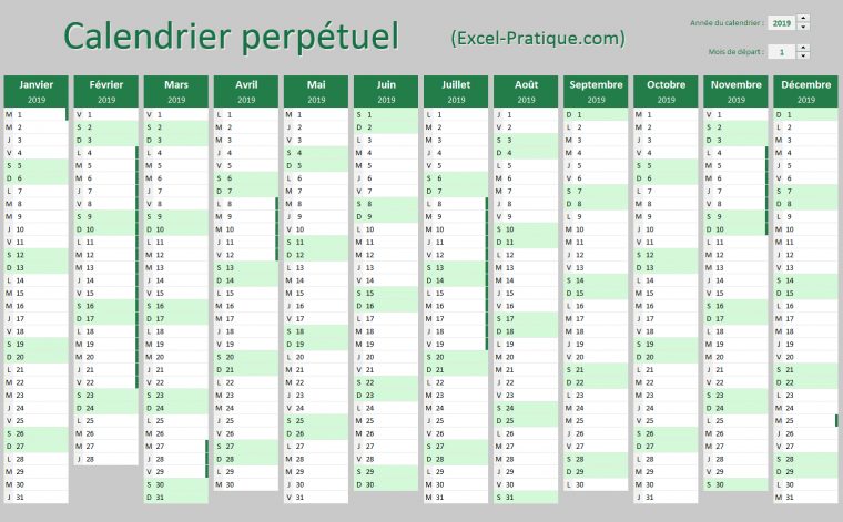 Applications Excel "calendriers" intérieur Calendrier Perpetuel Gratuit Imprimer