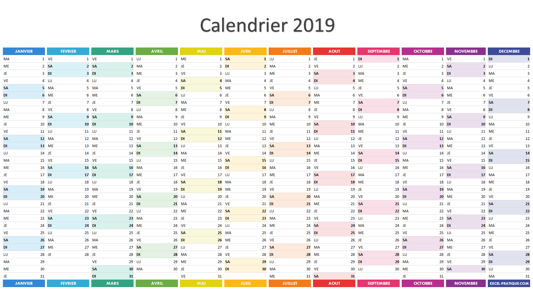 Applications Excel &amp;quot;calendriers&amp;quot; pour Calendrier 2019 Avec Semaine 