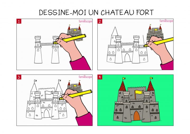 Apprendre À Dessiner Un Château Fort En 3 Étapes pour Image De Chateau Fort A Imprimer