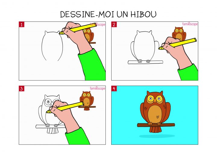 Apprendre À Dessiner Un Hibou En 3 Étapes avec Dessin Hibou Facile