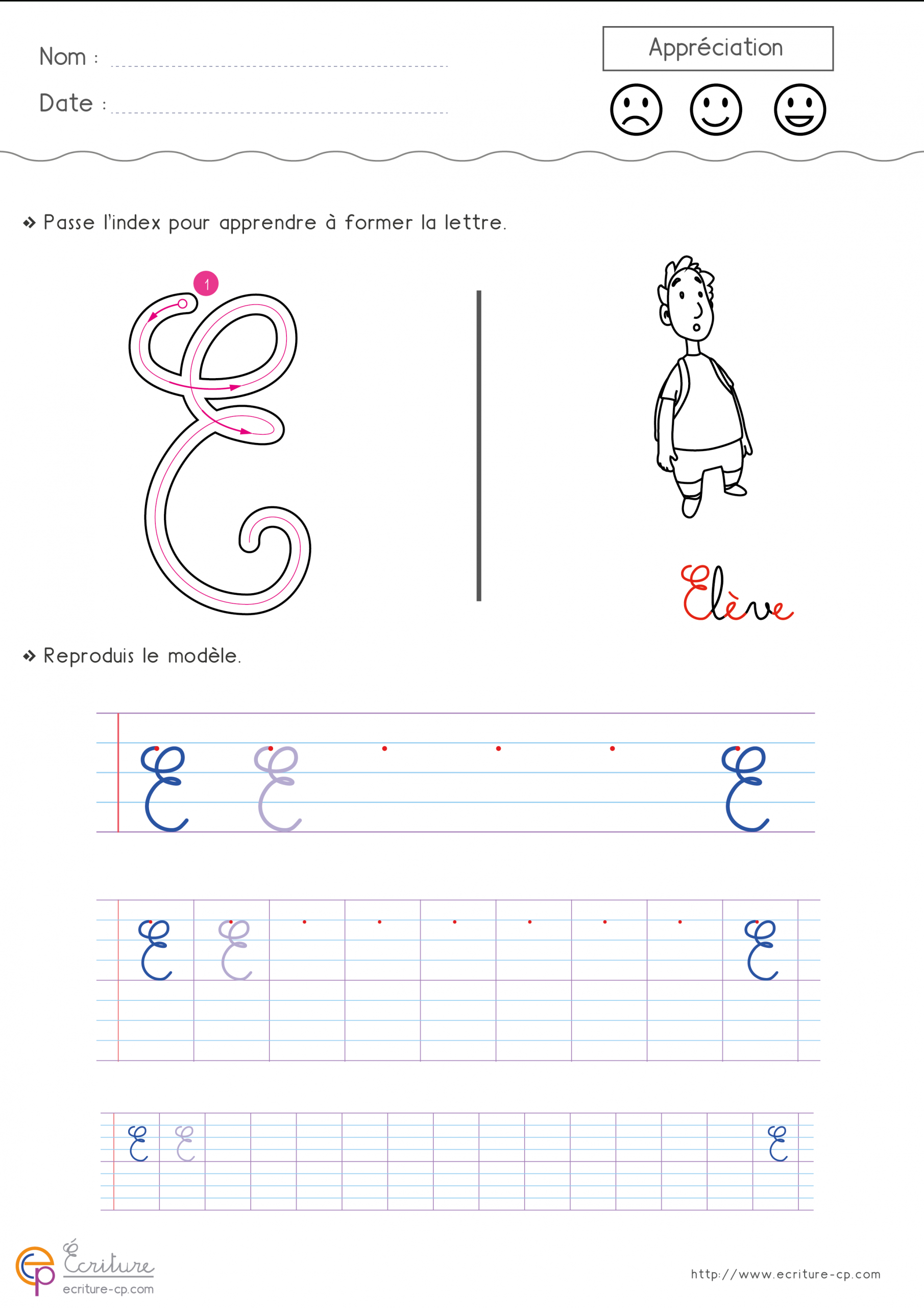 Apprendre À Écrire La Lettre E | Feuilles D'écriture Cp Ce1 concernant Apprendre A Ecrire Les Lettres En Minuscule