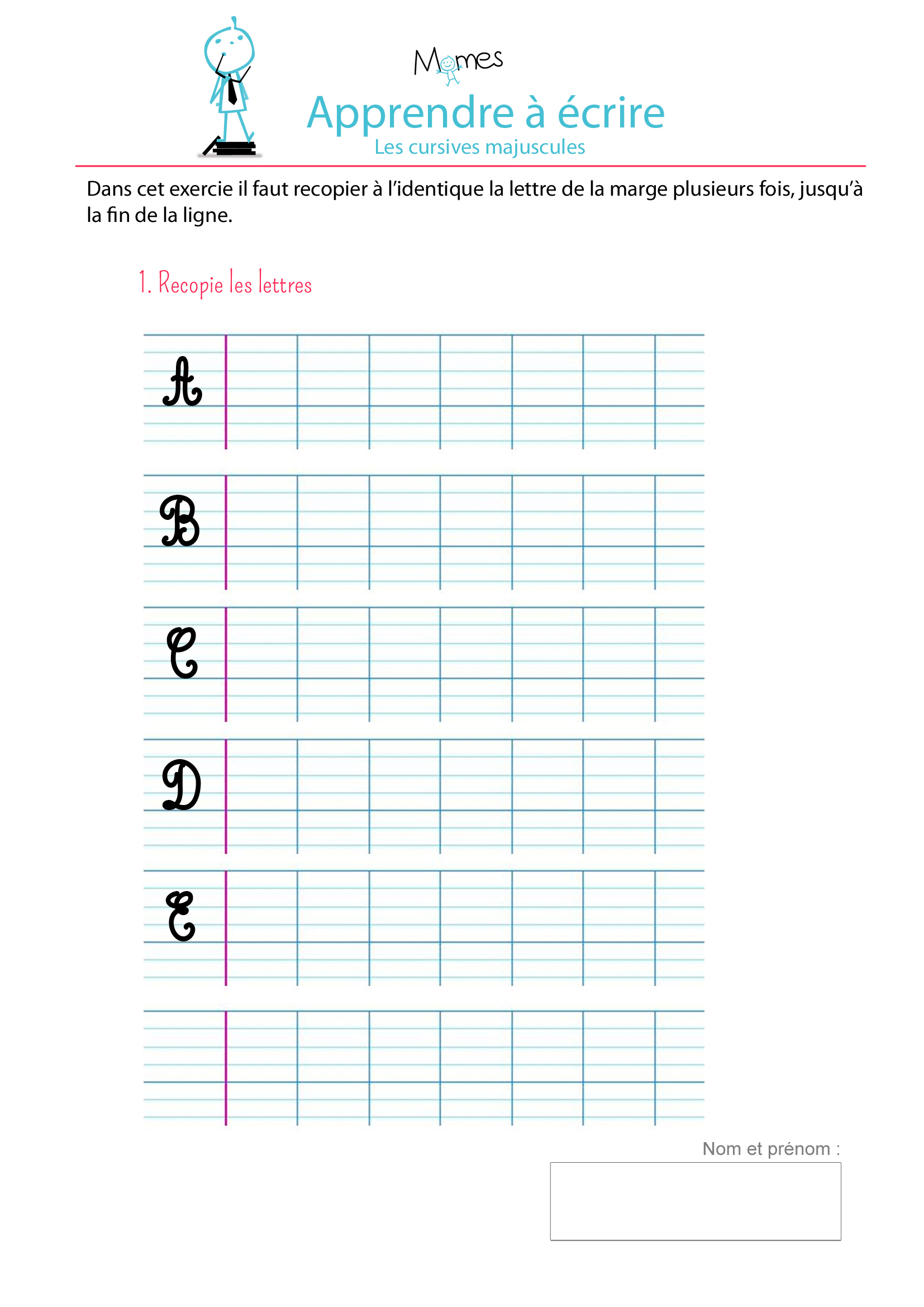 Apprendre À Écrire Les Cursives Majuscules A,b,c,d,e - Momes concernant Modele Alphabet Majuscule