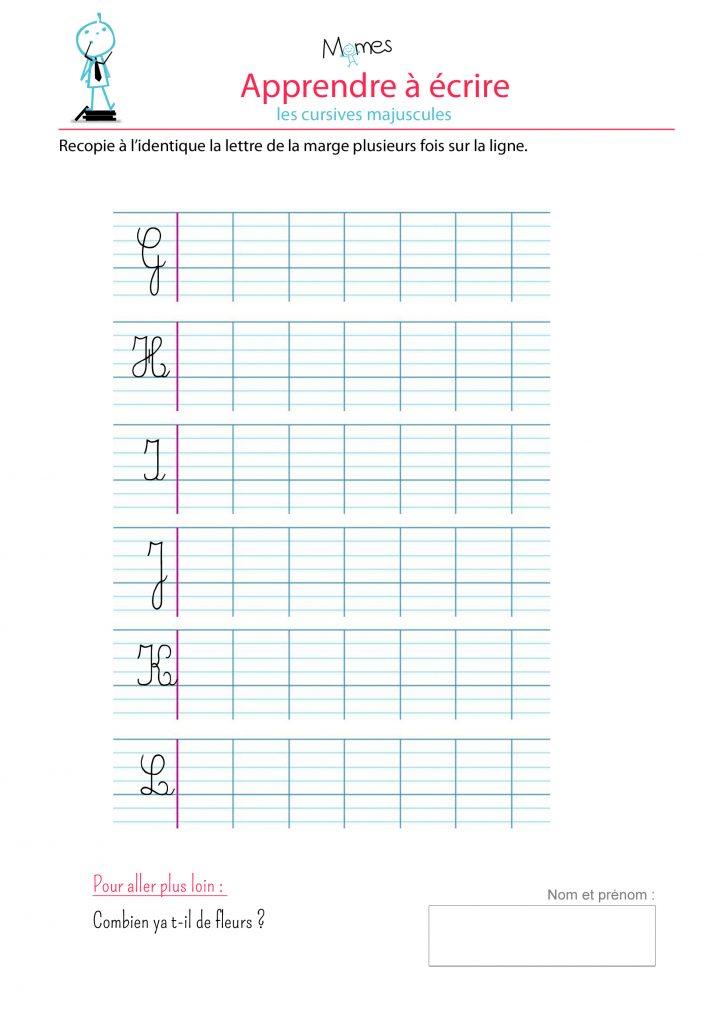 Apprendre À Écrire Les Cursives Majuscules G, H, I, J, K, L concernant Apprendre À Écrire L Alphabet En Maternelle