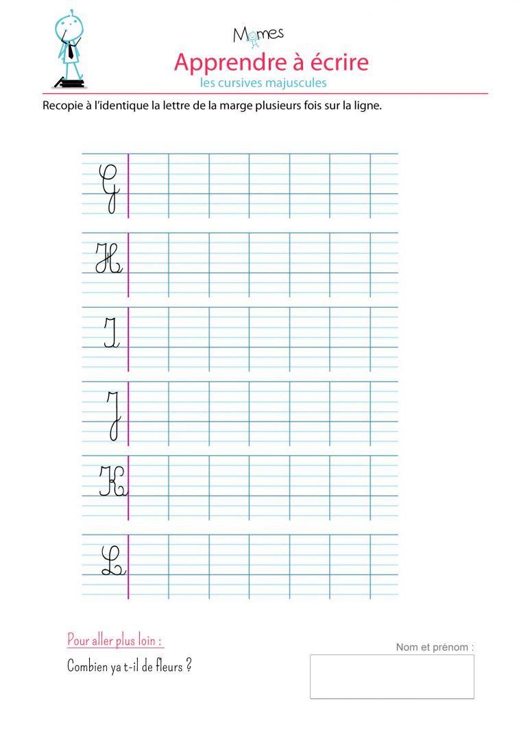 Apprendre À Écrire Les Cursives Majuscules G, H, I, J, K, L dedans Apprendre À Écrire Les Lettres Maternelle