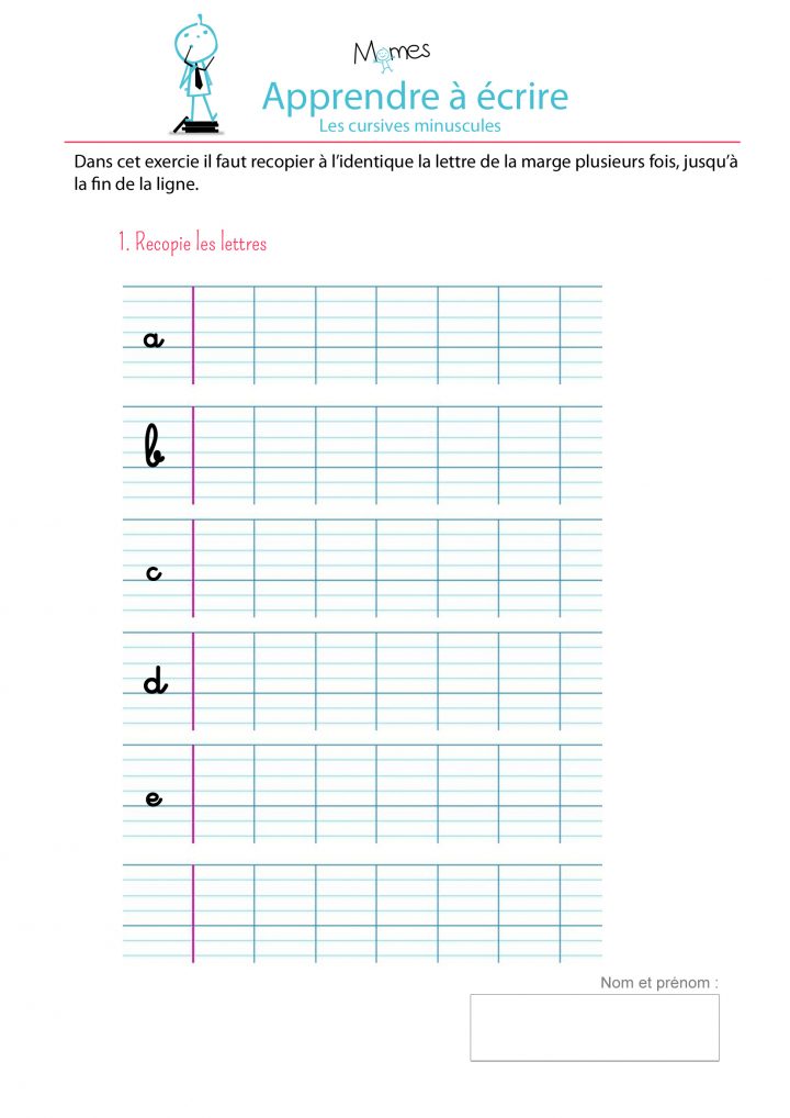 Apprendre À Écrire Les Cursives Minuscules A, B, C, D, E concernant Alphabet Français Écriture