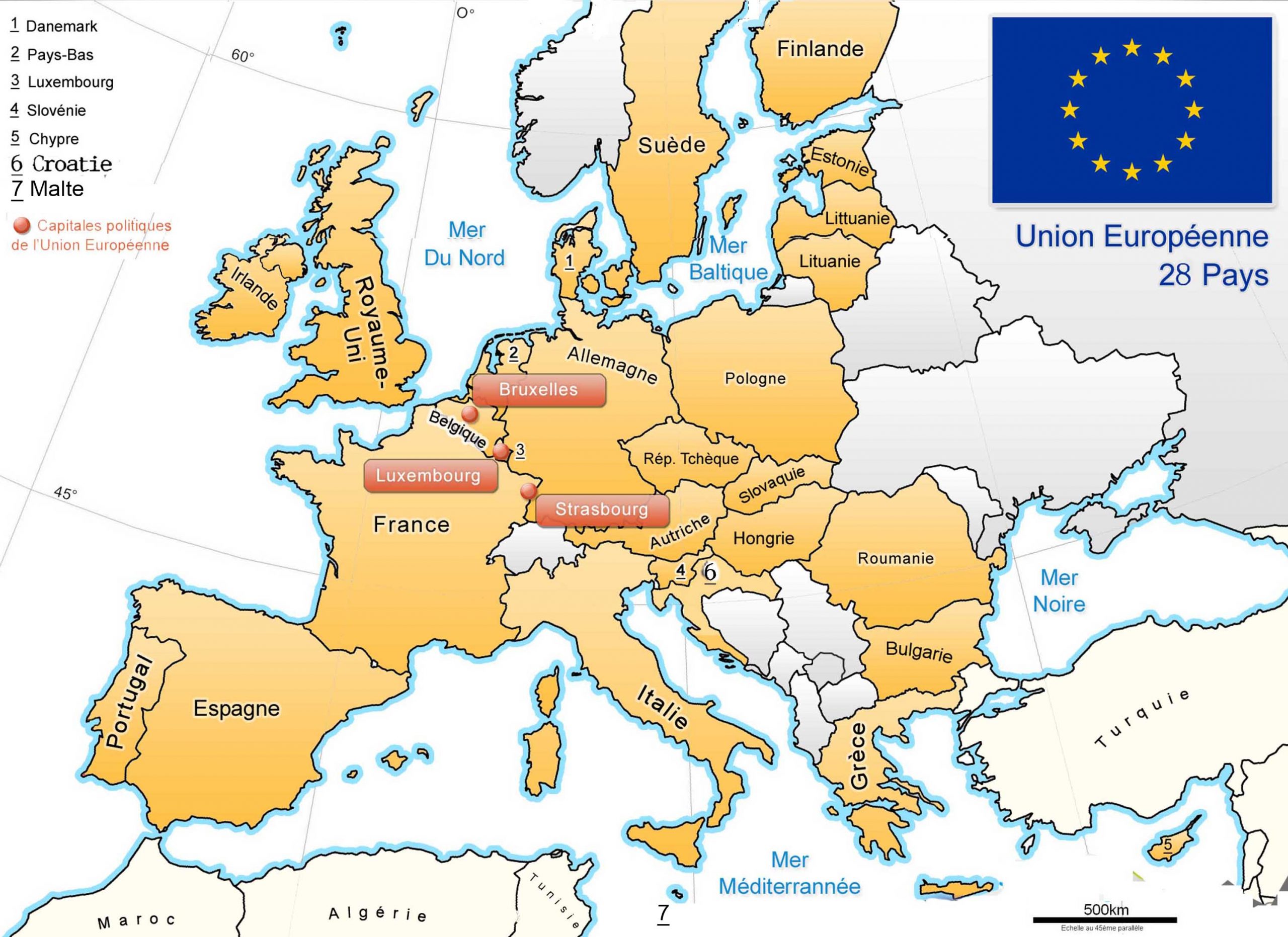 Apprendre À Placer Les Pays De L&amp;#039; Union Européenne - Le Blog encequiconcerne Carte Europe Pays Et Capitale 