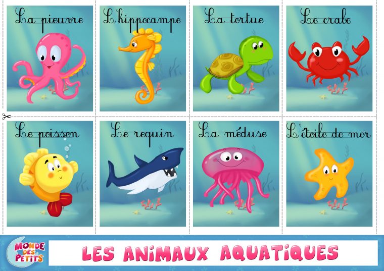 Apprendre-Animaux-Aquatiques-Francais (3508×2480 à Apprendre Les Animaux Pour Bebe