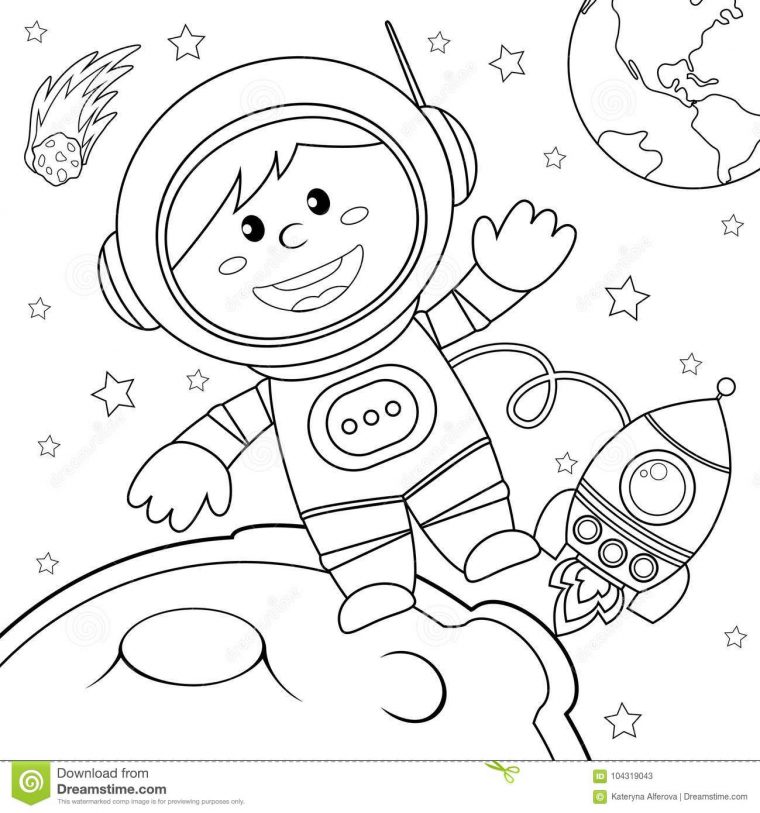 Astronaute Dans L'espace Illustration Noire Et Blanche De encequiconcerne Coloriage Astronaute