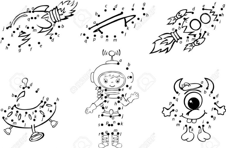 Astronaute De Bande Dessinée, Alien, Des Fusées Et Des Planètes. Vector  Illustration. Coloriage Et Point À Point Jeu Éducatif Pour Les Enfants encequiconcerne Coloriage Astronaute