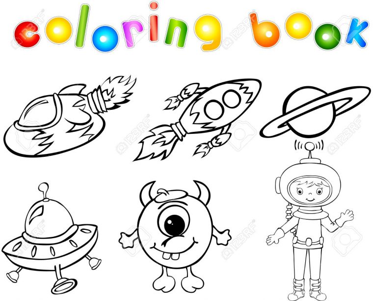 Astronaute, Fusées, Alien Et La Planète. Livre De Coloriage pour Coloriage Astronaute